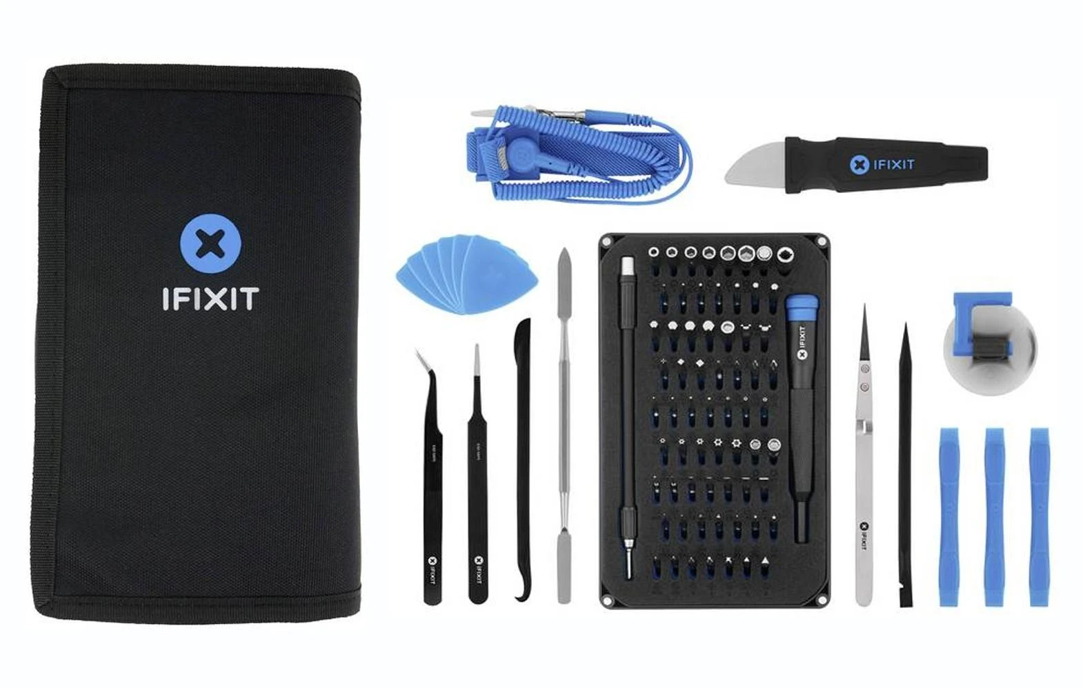 iFixit EU145307 - Įrankių rinkinys - Universalus - Atidarymo kirtiklis,Atsuktuvas,Spudger,Siurbtukas,Pincetas - Juodas,Mėlyna,Pilkas,Nerūdijantis plienas,Permatomas,Baltas - Plokščias,Apsauginis Torx,Veržliaraktis,Torx -3 pincetai