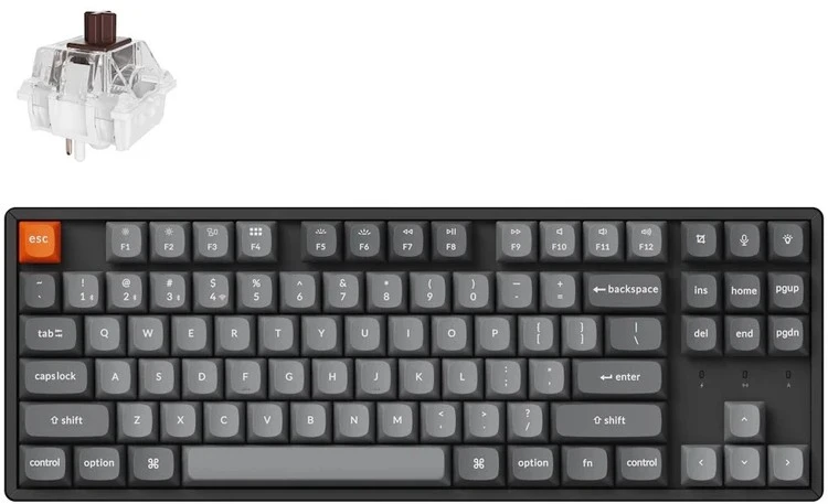 Klaviatūra Keychron K8M-J3 80% TKL rudas jungiklis