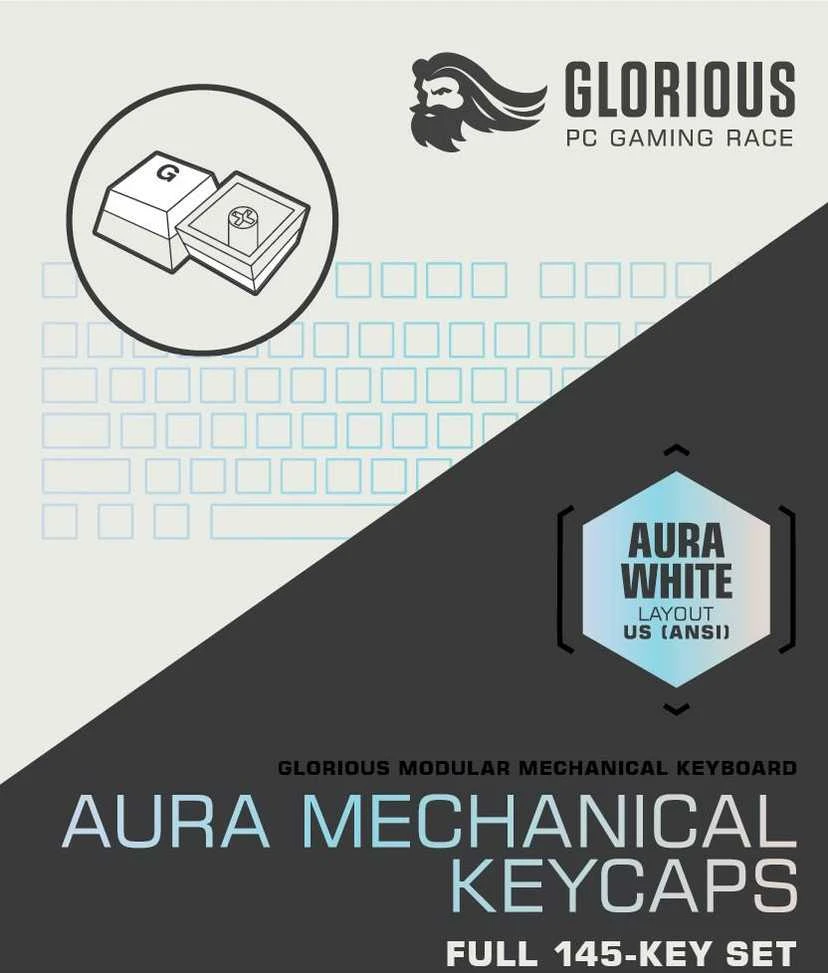Pakaitiniai klaviatūros klavišai Glorious Aura Keycaps - 105vnt, ANSI, US išdėstymas, Balti