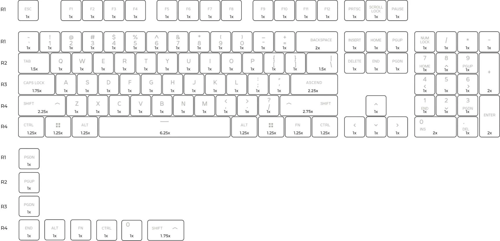 Klaviatūra Glorious PC Gaming Race GPBT Keycaps - Juodas Ash, 114 vnt. ANSI