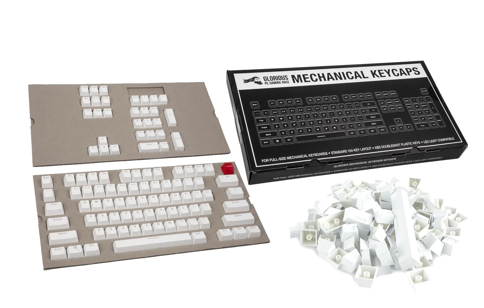 Pakaitiniai klaviatūros klavišai Glorious ABS Keycaps - 104vnt, ANSI, US išdėstymas, Balti