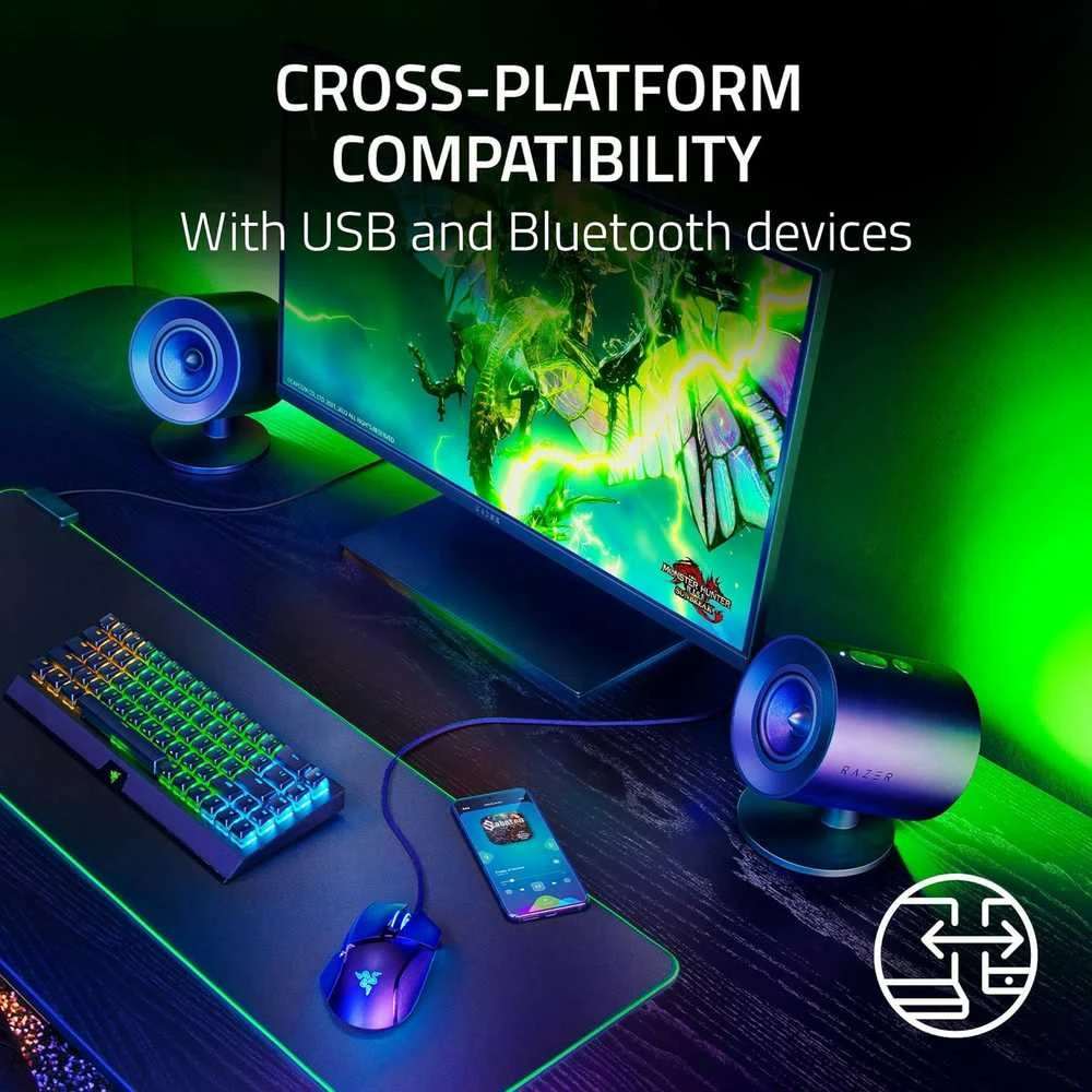 Kompiuterio kolonėlės Razer | Žaidimų garsiakalbiai su laidiniu žemųjų dažnių garsiakalbiu | Nommo V2 - 2.1 | Bluetooth | Juodas