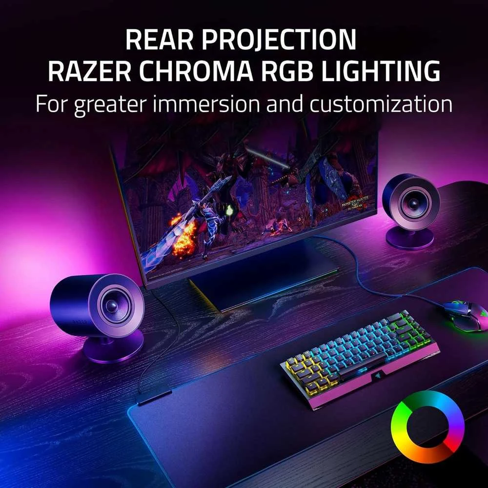 Kompiuterio kolonėlės Razer | Žaidimų garsiakalbiai su laidiniu žemųjų dažnių garsiakalbiu | Nommo V2 - 2.1 | Bluetooth | Juodas