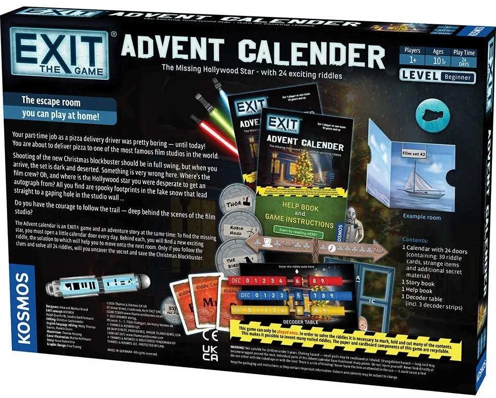 Exit Advent Calendar The Missing Hollywood Star pakuotės nugarėlė