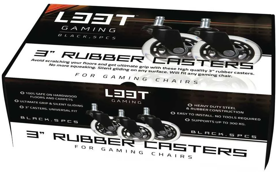 L33T Gaming 3" guminiai ratukai kėdėms (juodi)| Jungtis 11mm