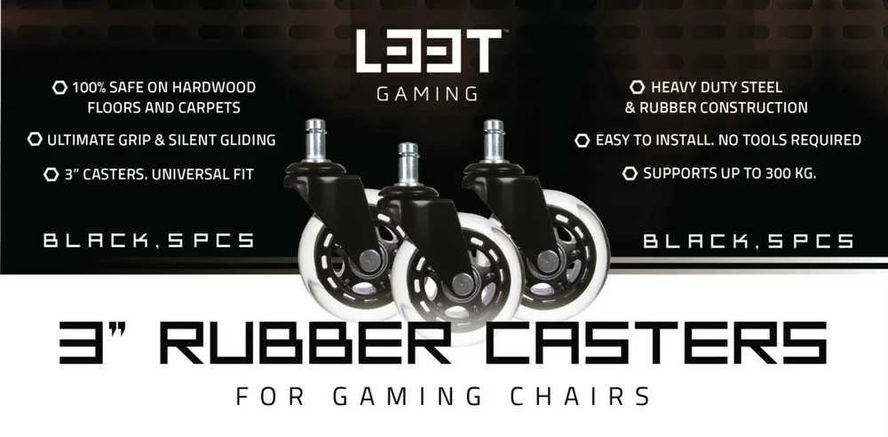 L33T Gaming 3" guminiai ratukai kėdėms (juodi)| Jungtis 11mm