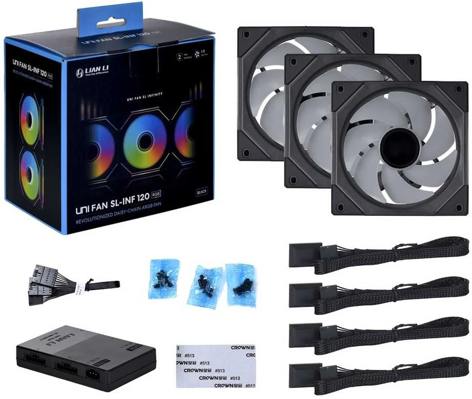 Lian Li UNI FAN SL-INF 120 ARGB PWM, pakuotėje 3 su valdikliu - 120 mm, juodas