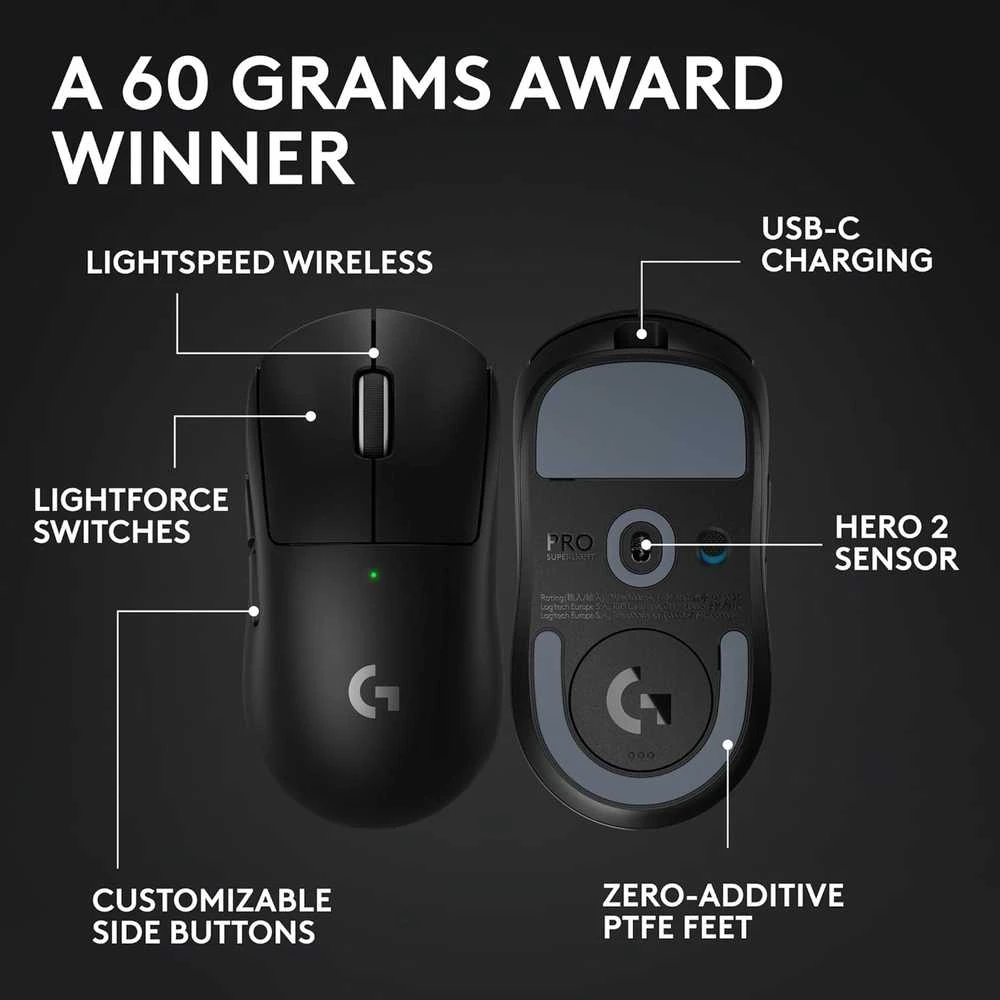 Belaidė žaidimų pelė Logitech PRO X Superlight 2 SE, Juoda