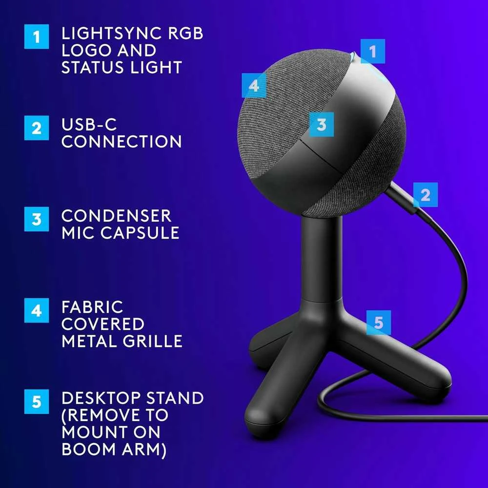 Logitech G Yeti Orb Juodas (Juodas) Kondensatorinis Mikrofonas