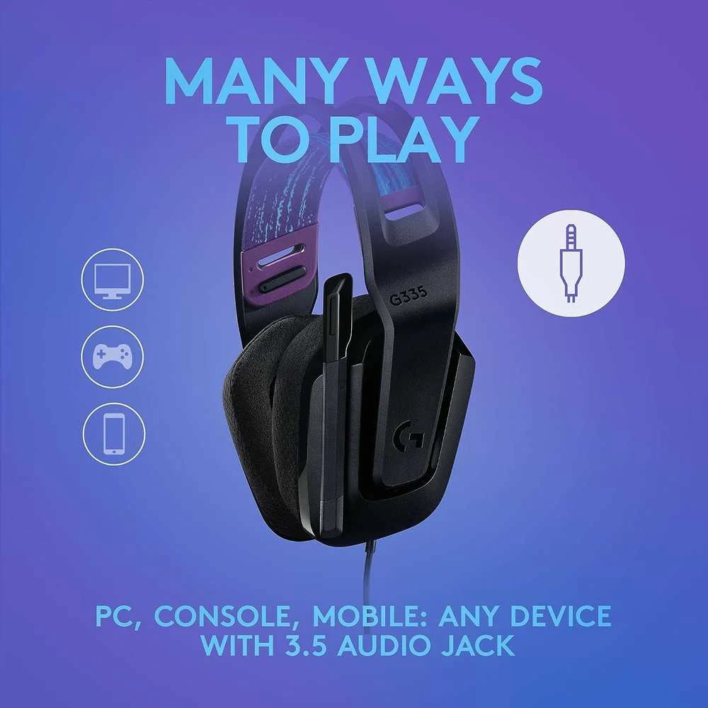 Laidinės žaidimų ausinės Logitech G335, juodos spalvos