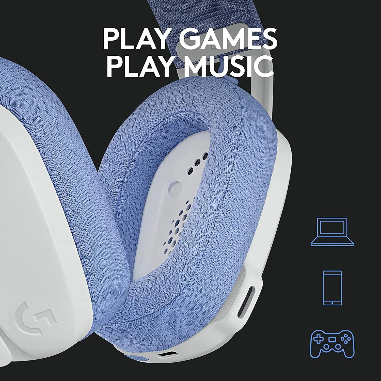 Žaidimų ausinės Logitech G435 Lightspeed, baltos/alyvų spalvos