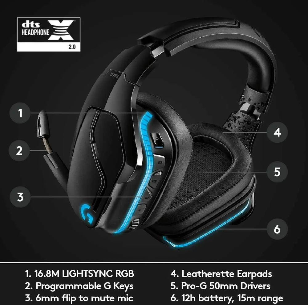 LOGITECH G935 Belaidės 7.1 Surround Sound LIGHTSYNC Ausinės Žaidimams - 2.4GHZ - EMEA