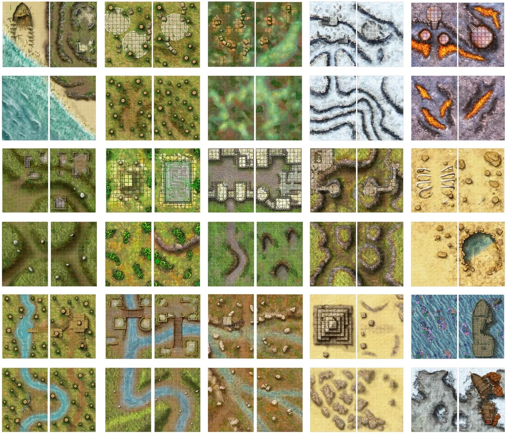 Loke Battlemats Loke Battle Mats: Giant Book of Battle Mats - Wilds, Wrecks & Ruins