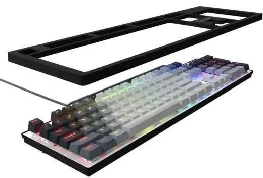LORGAR Azar 514, Laidinė mechaninė žaidimų klaviatūra, RGB apšvietimas, 1680000 spalvų variacijų, 18 režimų, mygtukų skaičius: 104, 50M paspaudimų, linijiniai sapnų jungikliai, spyruoklinis kabelis iki 3,4m, ABS plastikas+metalas, magnetinis dangtelis, 450*136*39mm, išdėstymas baltas 1.17mm