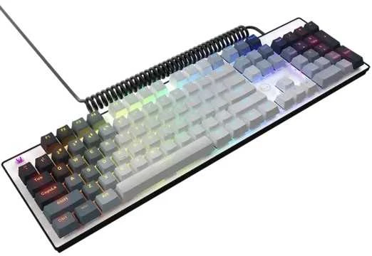 LORGAR Azar 514, Laidinė mechaninė žaidimų klaviatūra, RGB apšvietimas, 1680000 spalvų variacijų, 18 režimų, mygtukų skaičius: 104, 50M paspaudimų, linijiniai sapnų jungikliai, spyruoklinis kabelis iki 3,4m, ABS plastikas+metalas, magnetinis dangtelis, 450*136*39mm, išdėstymas baltas 1.17mm