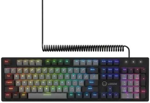 LORGAR Azar 514, Laidinė mechaninė žaidimų klaviatūra, RGB foninis apšvietimas, 1680000 spalvų variacijų, 18 režimų, klavišų skaičius: 104, 50 mln. paspaudimų, linijiniai „dream“ jungikliai, 3,4 m ilgio spyruoklinis laidas, ABS plastikas+metalas, magnetinis dangtelis, 450*136*39 mm, 1,17 kg, juodas, EN išdėstymas