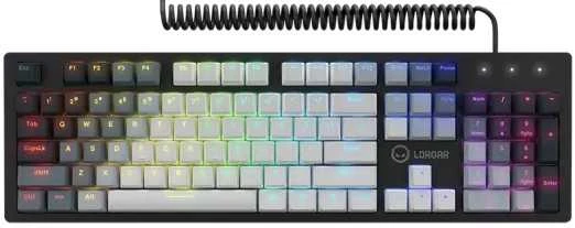 LORGAR Azar 514, Laidinė mechaninė žaidimų klaviatūra, RGB apšvietimas, 1680000 spalvų variacijų, 18 režimų, mygtukų skaičius: 104, 50M paspaudimų, linijiniai sapnų jungikliai, spyruoklinis kabelis iki 3,4m, ABS plastikas+metalas, magnetinis dangtelis, 450*136*39mm, išdėstymas baltas 1.17mm