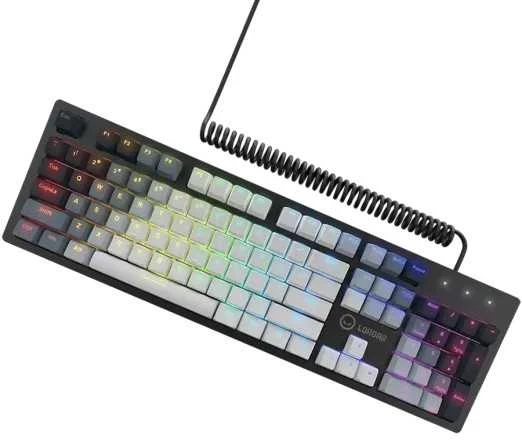 LORGAR Azar 514, Laidinė mechaninė žaidimų klaviatūra, RGB apšvietimas, 1680000 spalvų variacijų, 18 režimų, mygtukų skaičius: 104, 50M paspaudimų, linijiniai sapnų jungikliai, spyruoklinis kabelis iki 3,4m, ABS plastikas+metalas, magnetinis dangtelis, 450*136*39mm, išdėstymas baltas 1.17mm