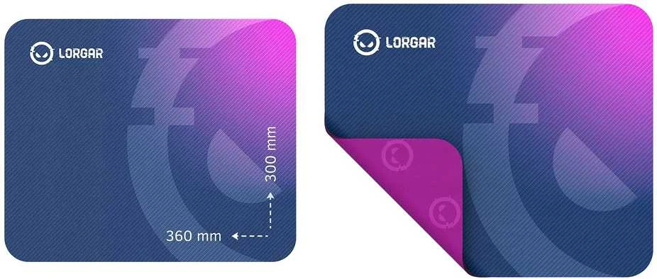 Lorgar Main 133, Pelės kilimėlis žaidimams, Didelės spartos paviršius, Violetinė neslystantis guminis pagrindas, dydis: 360mm x 300mm x 3mm, svoris 0,2kg