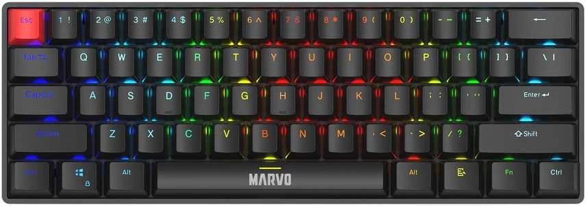 MARVO KG933 Saber 61 Laidinė žaidimų klaviatūra | USB-C | BT | 2.4 G | Juoda, 60%