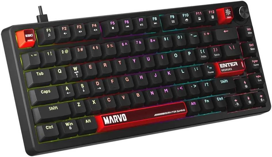 MARVO KG936 Arma 82 RGB Laidinė žaidimų klaviatūra | Juoda, 75%