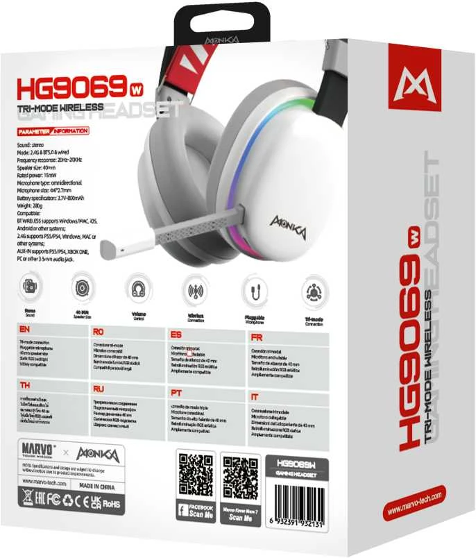 Marvo Monka HG9069W ausinės su pakuotės aprašymu