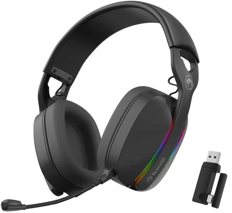 Marvo Pulz 70S juodos ausinės su RGB apšvietimu ir USB adapteriu
