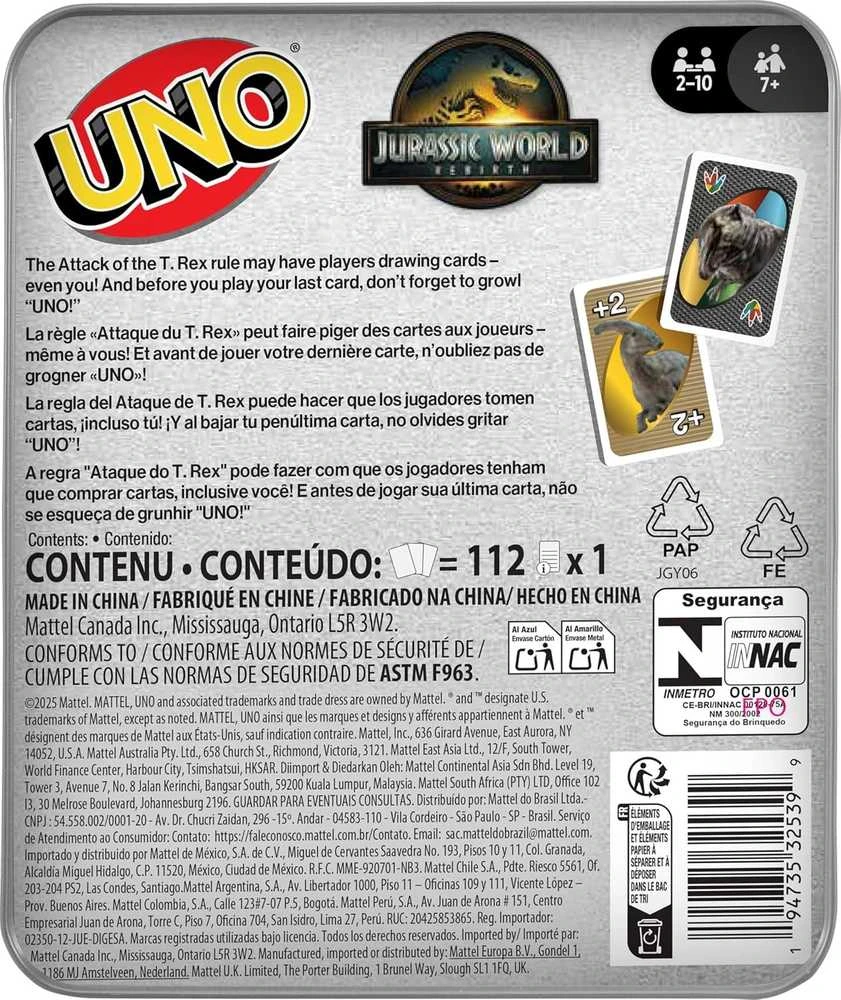 Mattel UNO kortos JURASSIC WORLD (JFT28)