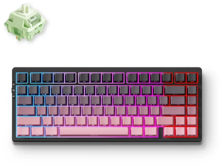MCHOSE G75 belaidė mechaninė klaviatūra | US | Matcha Latte Switch V2 | 2.4GHz, BT | Juoda-rožinė