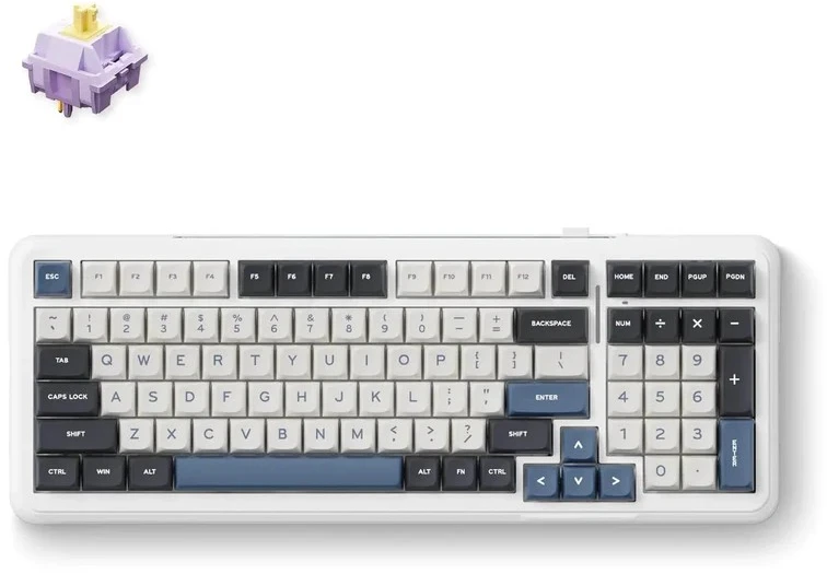 MCHOSE K99 belaidė mechaninė klaviatūra| US | Hyacinth Switch | 2.4GHz, BT | Balta-mėlyna