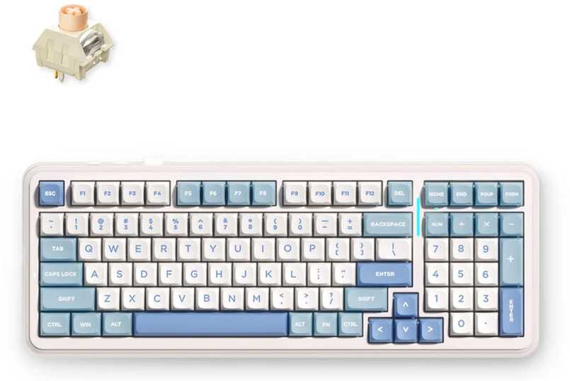 MCHOSE K99 V2 belaidė mechaninė klaviatūra| US | Icy Creamsicle Switch | 2.4GHz, BT | Sky Mėlyna