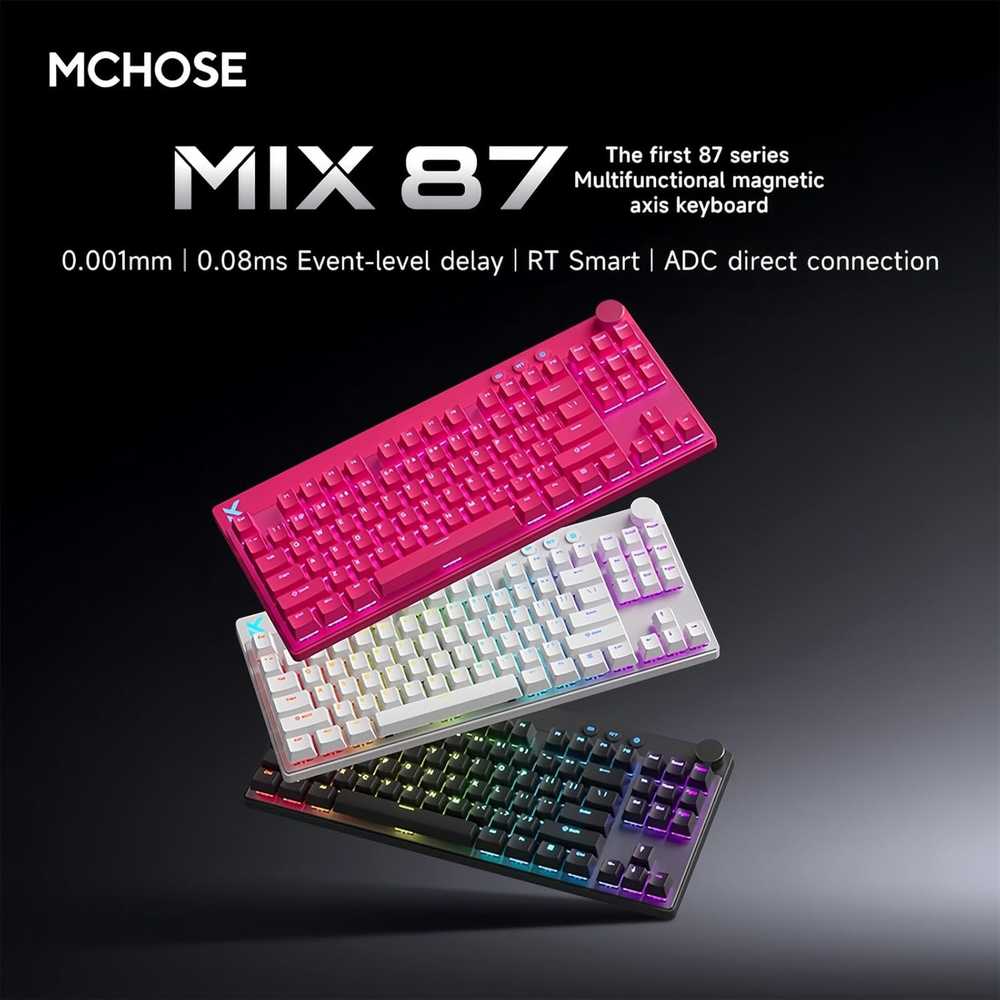 MCHOSE Mix 87 laidinė magnetinė žaidimų klaviatūra | US | Apollo Magnetic Switch | Baltas