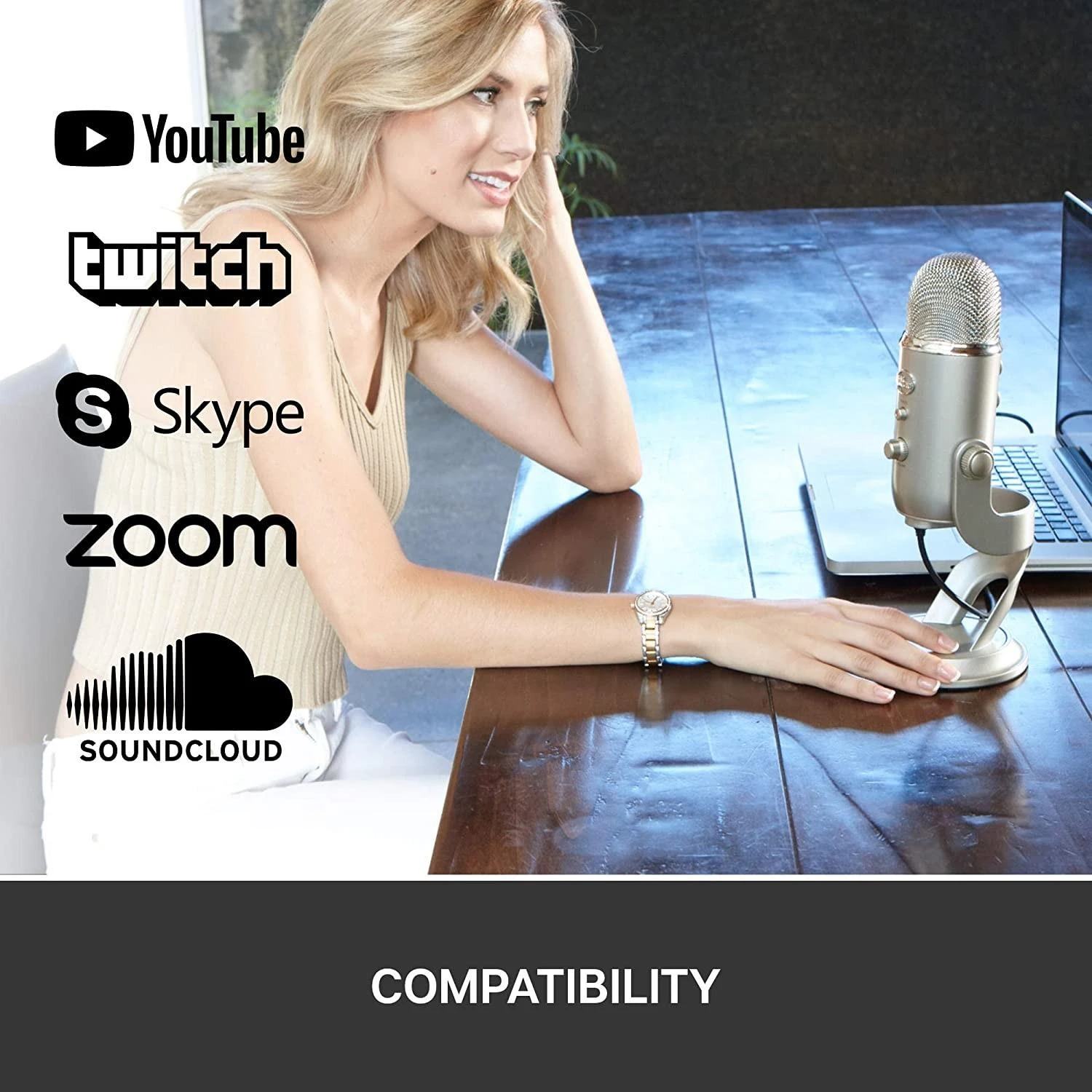 Blue Logitech G Mėlyna Yeti (Sidabrinis) kondensatorinis mikrofonas