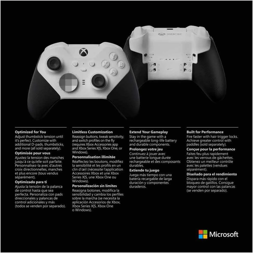 Žaidimų pultas Microsoft Xbox Elite Wireless Series 2 – Core Juodas, Baltas Bluetooth/USB Gamepad Analogue / Digital PC, Xbox One