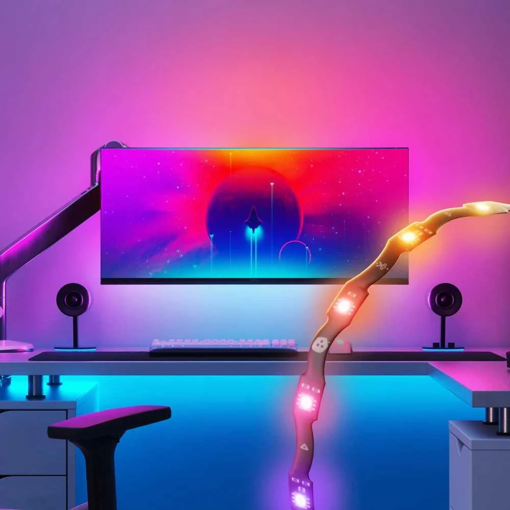 „Nanoleaf“ 4D kompiuterio ekrano veidrodinė šviesos juosta, USB, 2,5 m | 10 W | Daugiaspalvė RGB