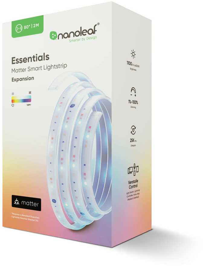 Nanoleaf|Nanoleaf Essentials Light Strips Starter Kit 2 Meter Matter 2000Lm RGBCW 2700-6500K|23 W|RGBCW|Bluetooth, Thread|2700–6500 K