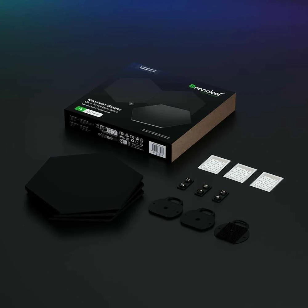Nanoleaf | Formos Juodas Šešiakampis Išplėtimo rinkinys (3 panelės) | 42 W | WiFi