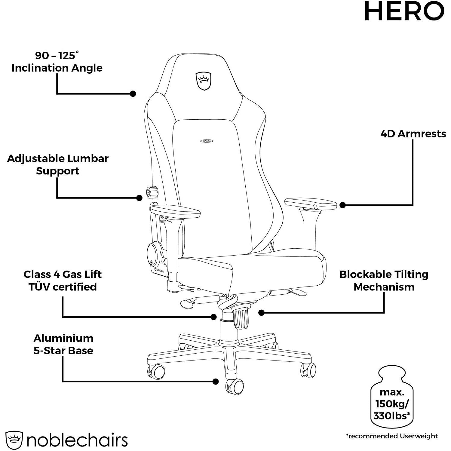 Žaidimų kėdė Noblechairs HERO PU-Leather Gaming Chair, Juoda-mėlyna
