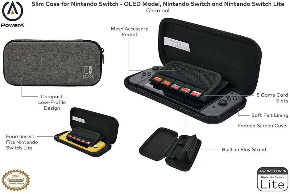 Power A Maitinimas A PowerA Nintendo Switch dėklas - Charcoal