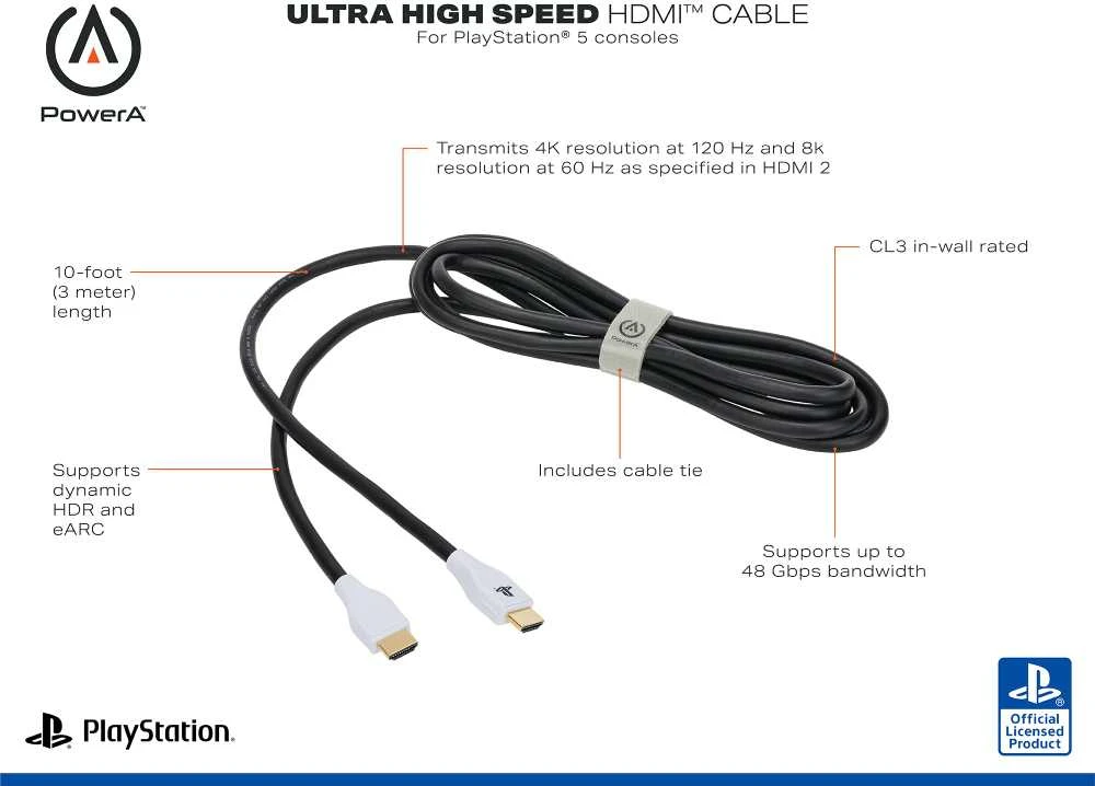 Power A Maitinimas A PowerA Ultra High Speed HDMI laidas skirtas PlayStation 5 3M |2.1 8K60hz/4k120hz