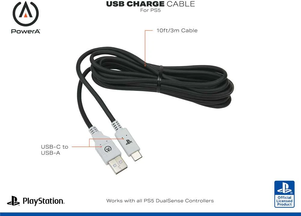 Power A PowerA USB-C 3m įkrovimo laidas skirtas PlayStation 5