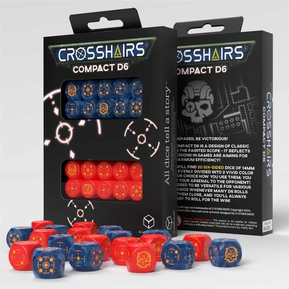 Q Workshop Crosshairs Compact D6 RPG Kauliukų Rinkinys (Kobalto Ir Raudona Sp.)