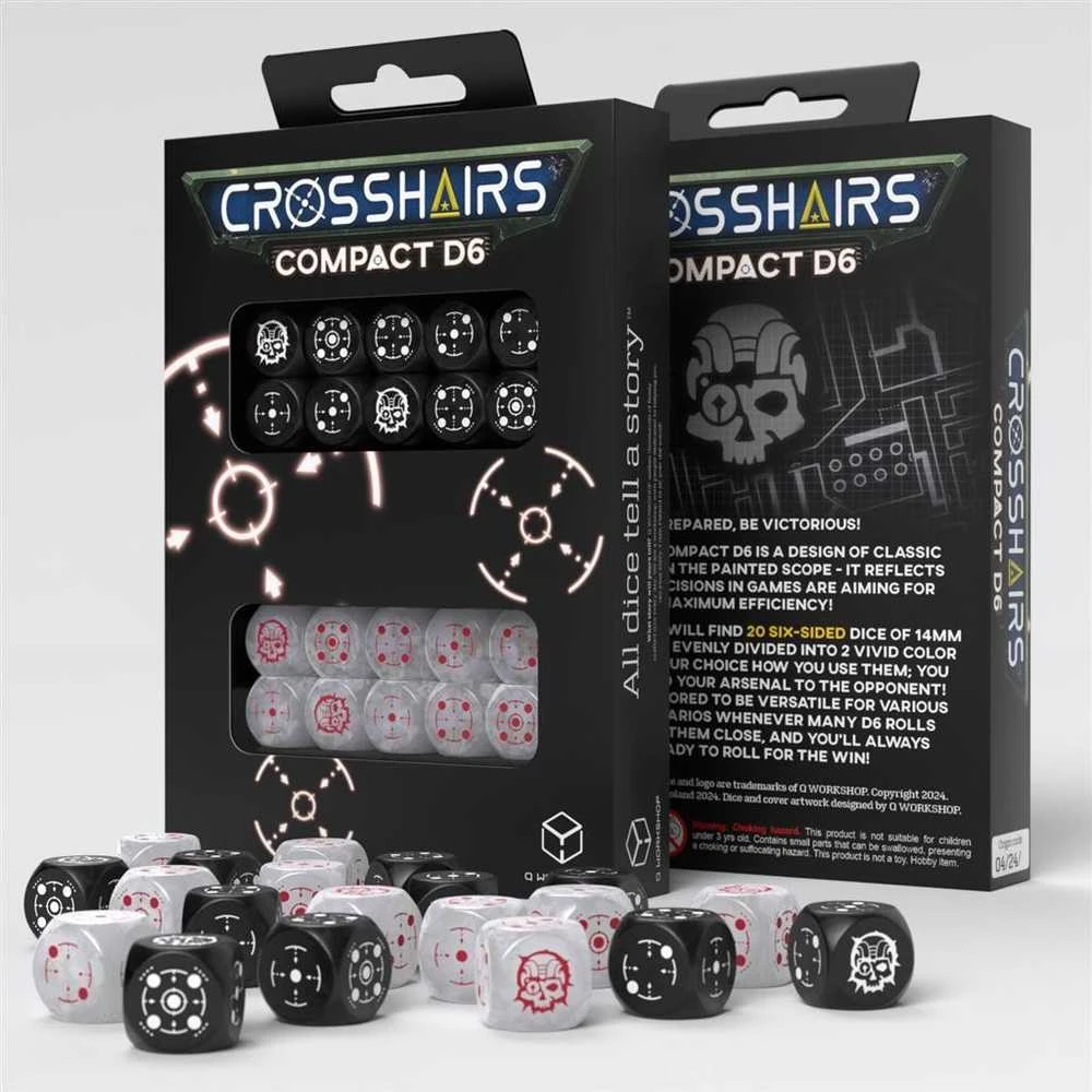 Q Workshop Crosshairs Compact D6 RPG Kauliukų Rinkinys (juoda Ir Perlo Sp.)