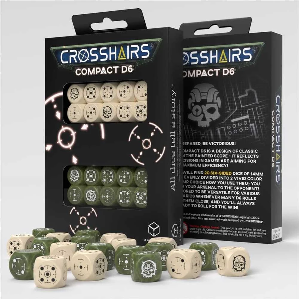 Q Workshop Crosshairs Compact D6 RPG Kauliukų Rinkinys (Smėlio Ir Alyvuogių Sp.)