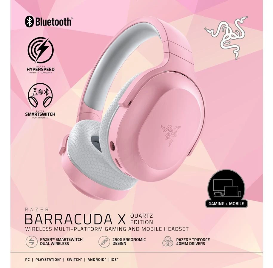 Razer Barracuda X Quartz (2022) Ausinės Žaidimams, Rožinės spalvos , Belaidės/su laidu, Ant ausų uždedamos