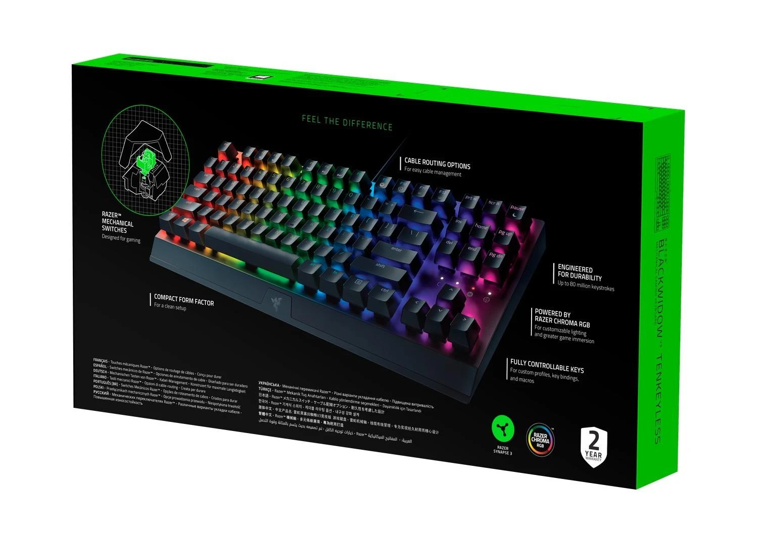 Kompaktiška Žaidimų klaviatūra Razer BlackWidow V3 Tenkeyless, Yellow Switch, US išdėstymas
