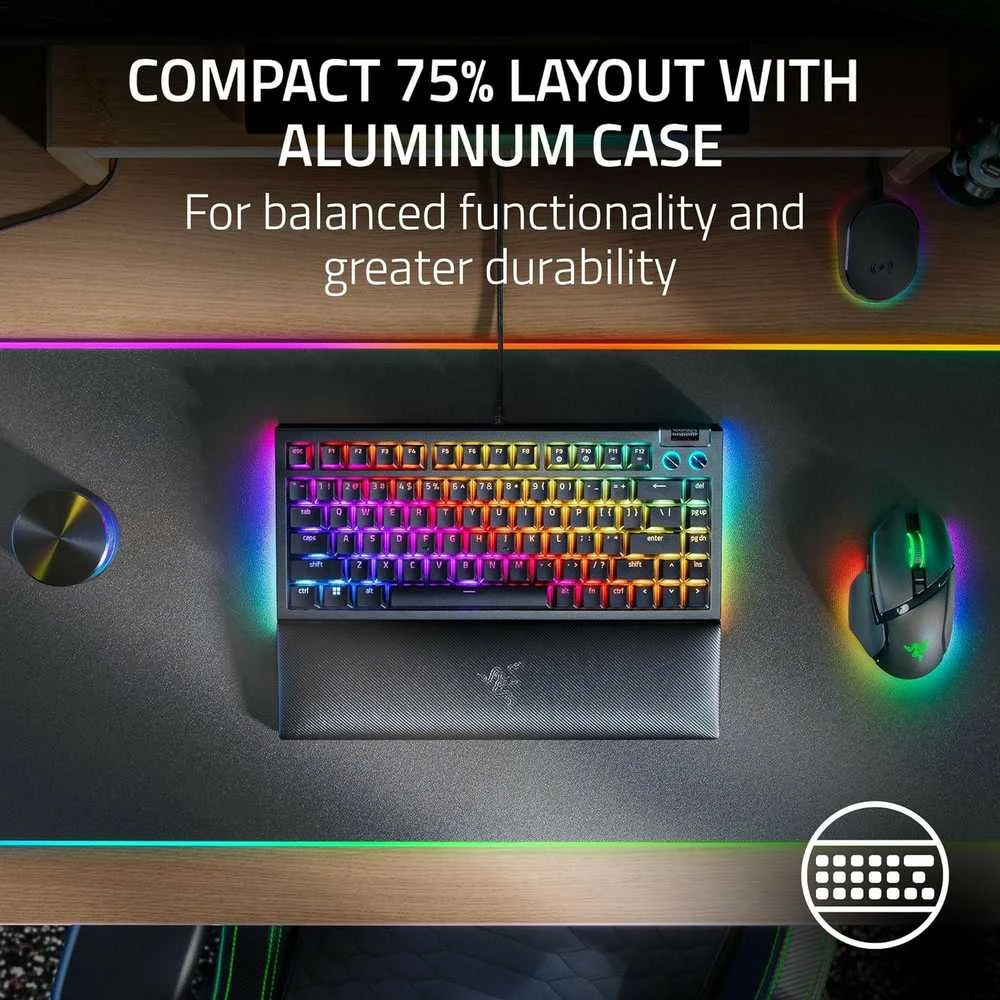 Razer | BlackWidow V4 75% | Mechaninė klaviatūra žaidimams | su laidu | US | Juodas