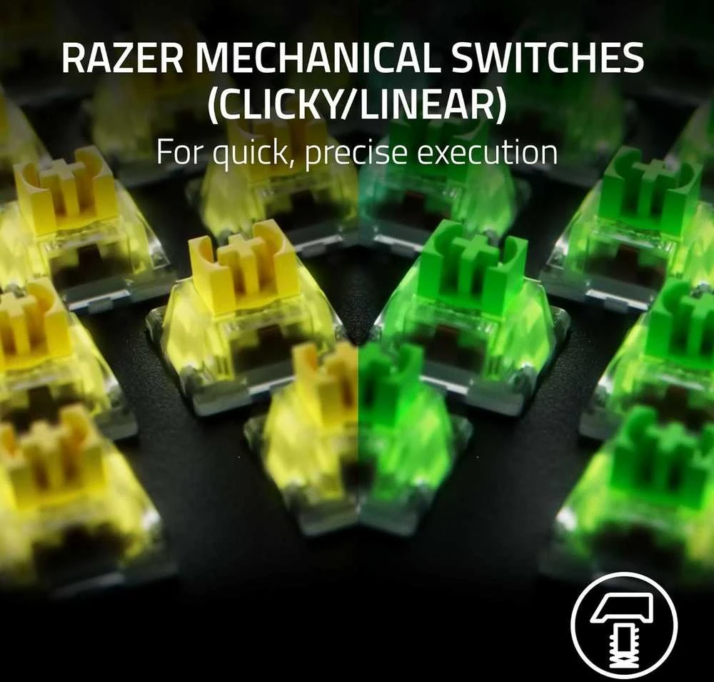 Mechaninė žaidimų klaviatūra Razer BlackWidow V4 X, US išdėstymas, geltonas jungiklis, su laidu, Juodos spalvos