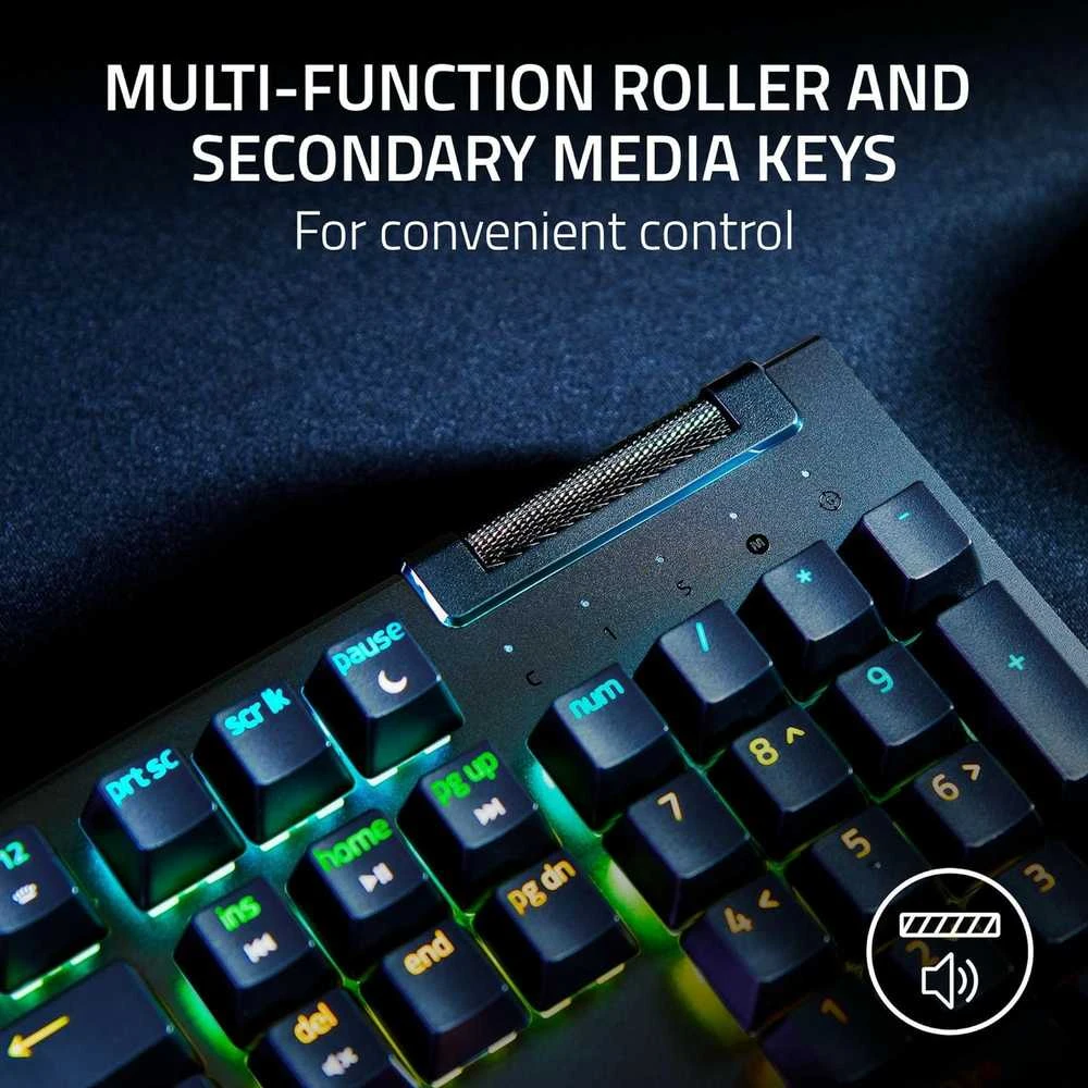 Mechaninė žaidimų klaviatūra Razer BlackWidow V4 X, US išdėstymas, geltonas jungiklis, su laidu, Juodos spalvos