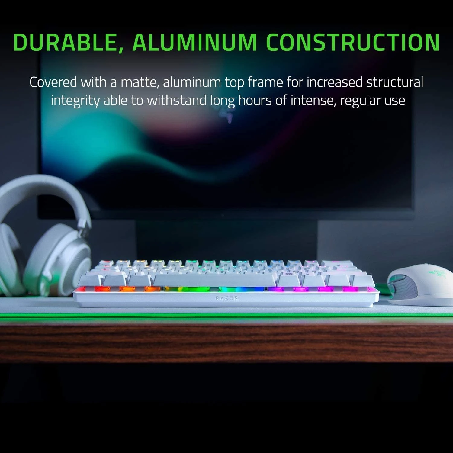 60% Mechaninė Žaidimų klaviatūra Razer Huntsman Mini Mercury Edition, Clicky Optical Switch (Purple), US išdėstymas